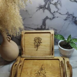 سینی دسته چوبی گل رز